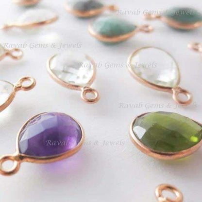 NEWLY ADDED! 15mm Small Natural Semi-Precious Gemstone Bezel Setted Pendant 925 Sterling Silver 18k Gold Rose Gold Vermeil Quartz Citrine Ruby