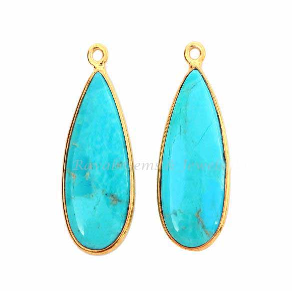 Pink Opal Copper Turquoise Charm Pendant Gemstone, Pear 10x28mm 925 Sterling Silver Gold Plated Charm, Handmade Earring Making Stone Charms