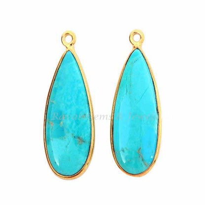 Pink Opal Copper Turquoise Charm Pendant Gemstone, Pear 10x28mm 925 Sterling Silver Gold Plated Charm, Handmade Earring Making Stone Charms