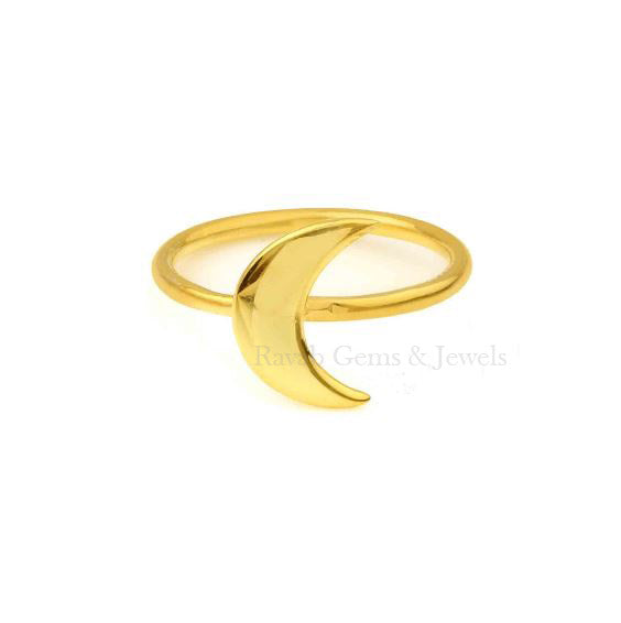 Gold Band Crescent Moon Ring - Designer Band Ring - Gold Plated Ring - Silver Ring - Handmade Indian Silver Jewelry - Gifts For Her