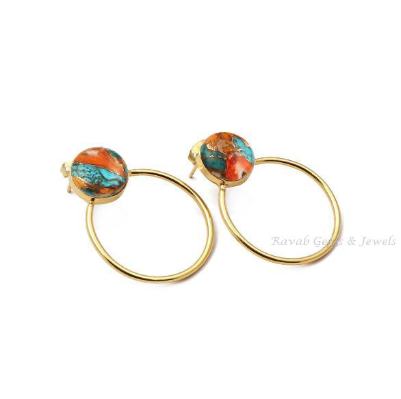 Spiny Mohave, Oyster Copper Turquoise Earrings, Circle Shape Earring, 925 Sterling Silver, Bezel Set, Unique Dangle Earrings, Gifts For Her