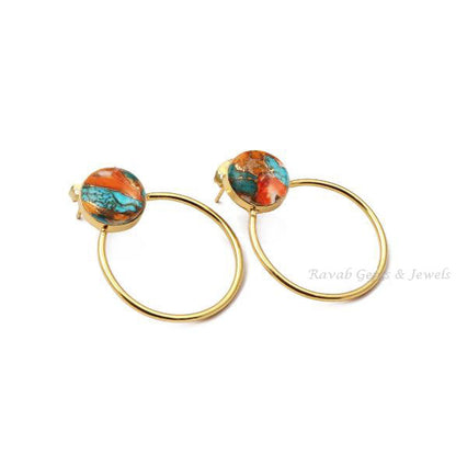 Spiny Mohave, Oyster Copper Turquoise Earrings, Circle Shape Earring, 925 Sterling Silver, Bezel Set, Unique Dangle Earrings, Gifts For Her