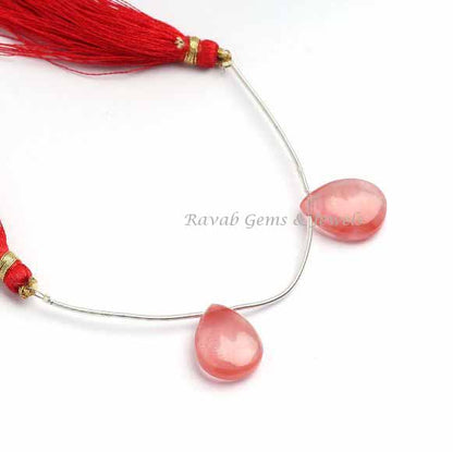 Cherry Quartz Pear Shape 12x16mm Smooth Briolette Gemstone, Calibrated Loose Beads Stone For Jewelry Earring Making 2 Pcs Set