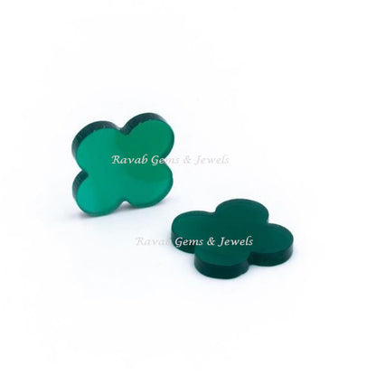 Green Onyx, Clover Both Side Flat, Loose Gemstone, Four Leaf Wholesale Supplier, Semi Precious Stone, For Making Jewelry, All Size Available
