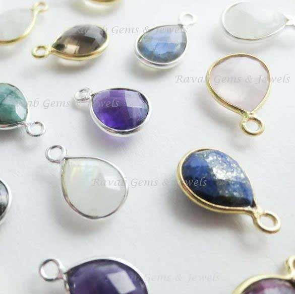 NEWLY ADDED! 15mm Small Natural Semi-Precious Gemstone Bezel Setted Pendant 925 Sterling Silver 18k Gold Rose Gold Vermeil Quartz Citrine Ruby