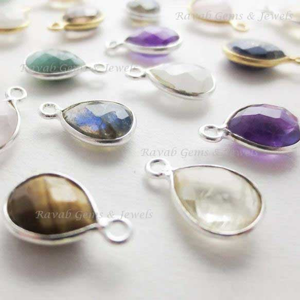NEWLY ADDED! 15mm Small Natural Semi-Precious Gemstone Bezel Setted Pendant 925 Sterling Silver 18k Gold Rose Gold Vermeil Quartz Citrine Ruby