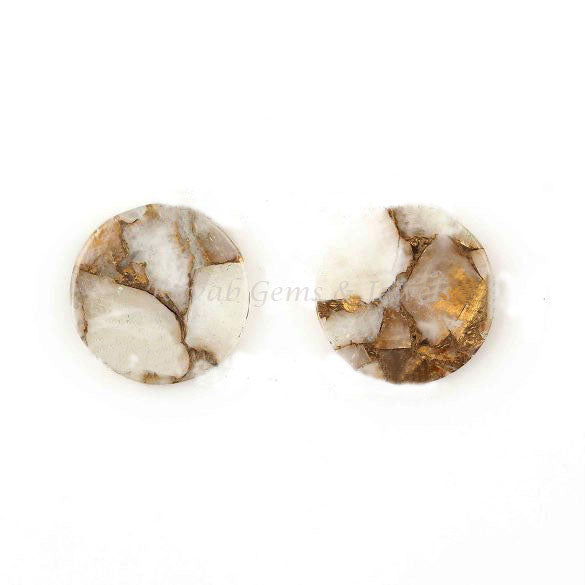 White Calcite Copper round Coin shape 12mm Both side Flat Gemstone , White Calcite Copper Calibrated jewelry making beads 2 pcs set