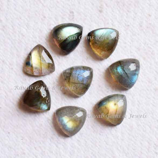 Natural Flashy Labradorite Trillion Shape, Cabochon, Loose Gemstone, Calibrated Smooth Semi Precious Stone For Jewelry Making 5 Pc
