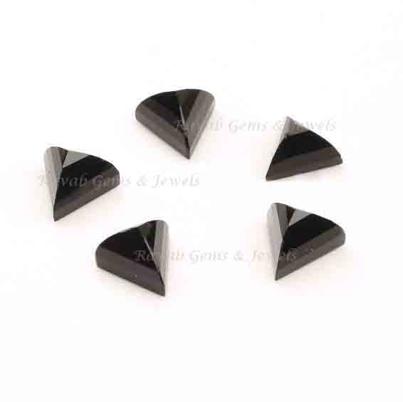 Natural Black Onyx Triangle Shape Flat Back Special Pyramid Step Cut Faceted Cabochon Gemstone, Loose Beads Gemstone For Jewelry 5 Pcs Set