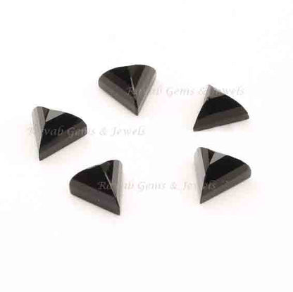 Natural Black Onyx Triangle Shape Flat Back Special Pyramid Step Cut Faceted Cabochon Gemstone, Loose Beads Gemstone For Jewelry 5 Pcs Set
