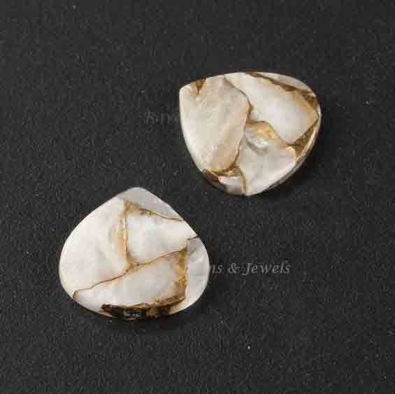 White Copper Calcite 12x12mm Heart Shape Both Side Flat, Semi Precious Stone, Loose Gemstone, Calibrated Smooth, For Jewelry Making 2 Pcs
