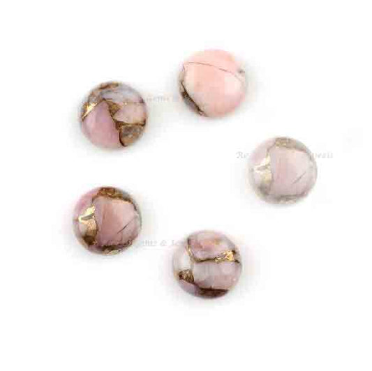 Natural Pink Opal Copper Round Smooth Gemstone, Loose Beads Calibrated Cabochons For Jewelry Making 2 Pcs All Sizes Available