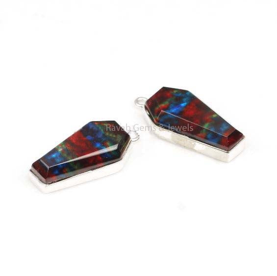 Red Ammolite Quartz Coffin Shape Gemstone Pendant, 925 Sterling Silver Charm Pendant, Beautiful Charms For Wedding Day Gifted 10x17mm 2 Pcs