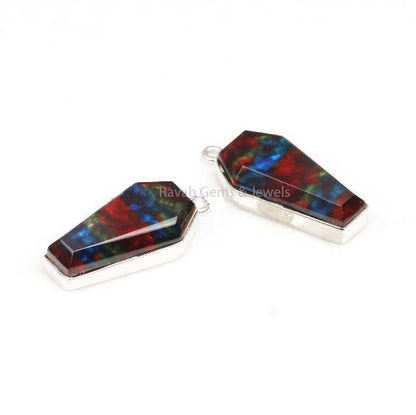 Red Ammolite Quartz Coffin Shape Gemstone Pendant, 925 Sterling Silver Charm Pendant, Beautiful Charms For Wedding Day Gifted 10x17mm 2 Pcs