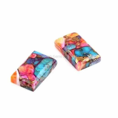 Spiny Oyster Copper Turquoise Rectangle Smooth Cabochons Gemstone | Loose Beads Calibrated Stone For Jewelry 2 Pcs Set 12x20mm