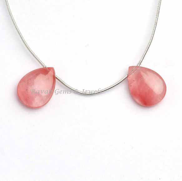 Cherry Quartz Pear Shape 12x16mm Smooth Briolette Gemstone, Calibrated Loose Beads Stone For Jewelry Earring Making 2 Pcs Set