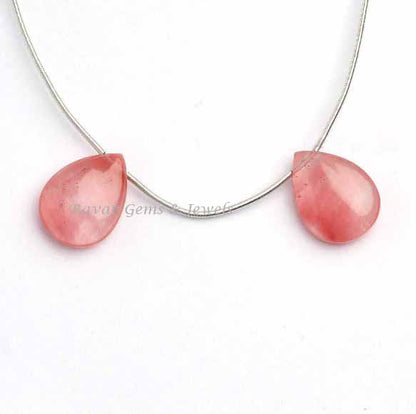 Cherry Quartz Pear Shape 12x16mm Smooth Briolette Gemstone, Calibrated Loose Beads Stone For Jewelry Earring Making 2 Pcs Set