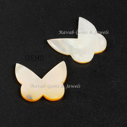 Mother of Pearl Butterfly Shape 21x23mm Flat Gemstone For Jewelry Making, Designer Loose Beads Stone For Fancy Jewelry Making 2 Pcs Set