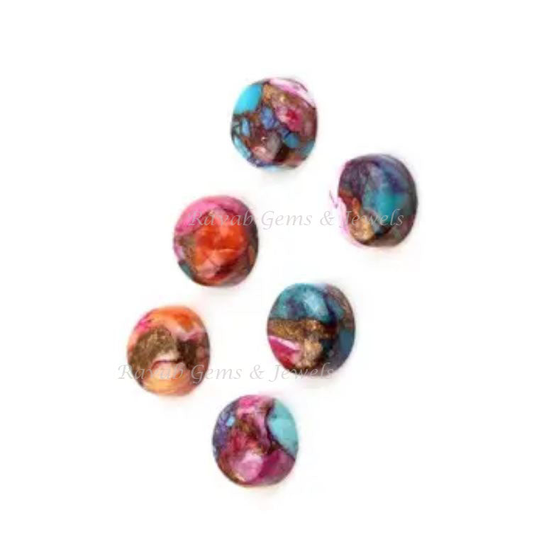 Spiny Oyster Copper Turquoise Round Shape Cabochon Gemstone, Purple & Orange Smooth Calibrated Loose Beads Stone For Jewelry Set 2 Pcs Set