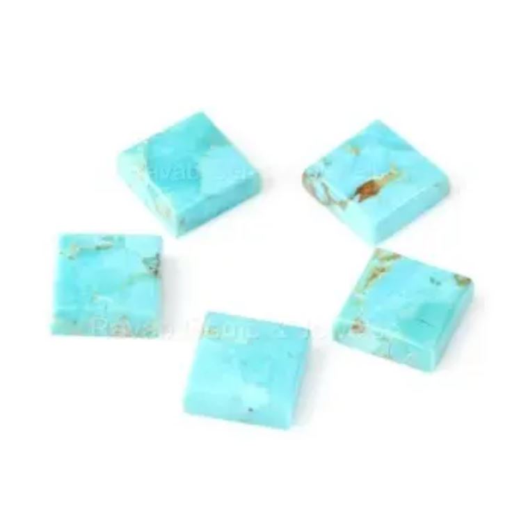 Arizona Turquoise Square Smooth Flat Back Calibrated Gemstone | Loose Beads Stone For Jewelry Making 5 Pcs Set 8mm-16mm All Sizes