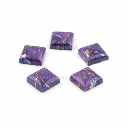 Mohave Purple Copper Turquoise Square Shape Smooth Calibrated Cabochons Gemstone | Loose Beads Calibrated Stones For Jewelry 5 Pcs