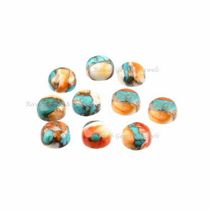 Spiny Oyster Copper Turquoise Round Gemstone Cabochon, Calibrated Smooth Loose Beads Stone For Jewelry Making, Best Quality 12mm - 5 Pc Set