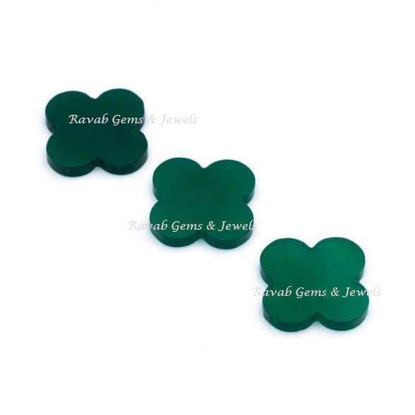 Green Onyx, Clover Both Side Flat, Loose Gemstone, Four Leaf Wholesale Supplier, Semi Precious Stone, For Making Jewelry, All Size Available