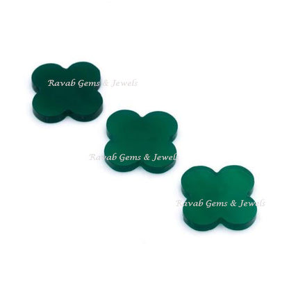 Green Onyx, Clover Both Side Flat, Loose Gemstone, Four Leaf Wholesale Supplier, Semi Precious Stone, For Making Jewelry, All Size Available