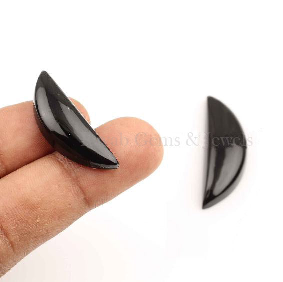 D Shape Natural Black Onyx Half-Moon Gemstone Cabochon, Loose Beads Calibrated Stones For Fancy Jewelry Making 2 Pcs Set