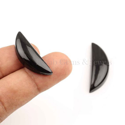 D Shape Natural Black Onyx Half-Moon Gemstone Cabochon, Loose Beads Calibrated Stones For Fancy Jewelry Making 2 Pcs Set