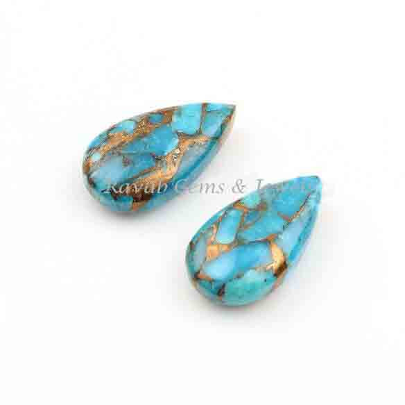 Blue Copper Turquoise Pear Shape 11x20mm Smooth Briolette Gemstone, Loose Beads Calibrated Stone For Fancy Jewelry Making 2 Pcs Set All Size