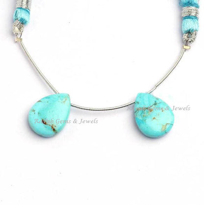 Natural Arizona Turquoise pear shape 12x16mm Briolette Gemstone for jewelry making, Arizona Turquoise pendant, earring making beads 2 pc set