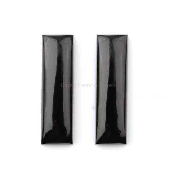 Natural Black Onyx Long Rectangle Shape Gemstone, Loose Beads Smooth Calibrated Cabochons Stone For Jewelry 2 Pcs Set 10x35mm