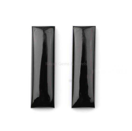 Natural Black Onyx Long Rectangle Shape Gemstone, Loose Beads Smooth Calibrated Cabochons Stone For Jewelry 2 Pcs Set 10x35mm