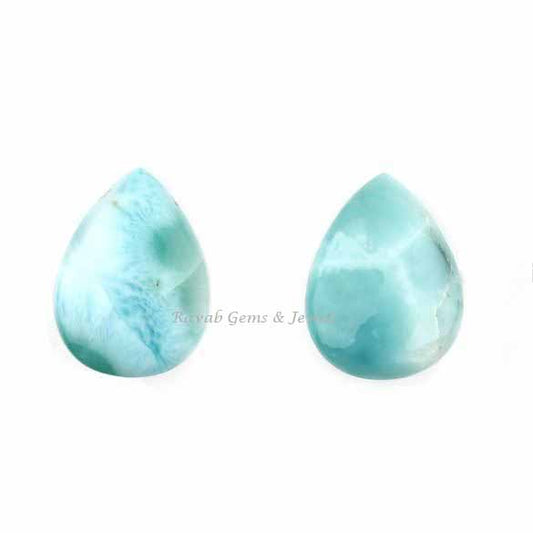 Blue Natural Larimar Pear Shape 8x10mm Gemstone, Smooth Briolette Stones, Calibrated Loose Beads For Jewelry Earring Making 2 Pcs Pair Set