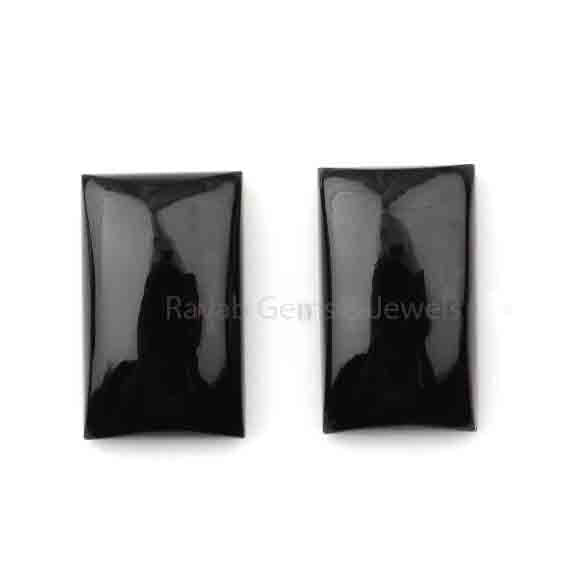 Natural Black Onyx Long Rectangle Cabochons Gemstone, Loose Beads Calibrated Stone For Matching Jewelry Making 2 Pcs Set 12x20mm