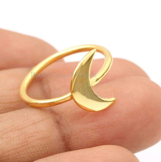 Gold Band Crescent Moon Ring - Designer Band Ring - Gold Plated Ring - Silver Ring - Handmade Indian Silver Jewelry - Gifts For Her