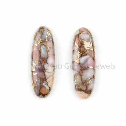 Pink Opal Copper Long Oval Shape Smooth Cabochon Gemstone, Loose Beads Calibrated Stone For Jewelry Earring Making, 10x30mm 2 Pcs