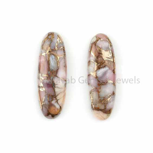 Pink Opal Copper Long Oval Shape Smooth Cabochon Gemstone, Loose Beads Calibrated Stone For Jewelry Earring Making, 10x30mm 2 Pcs