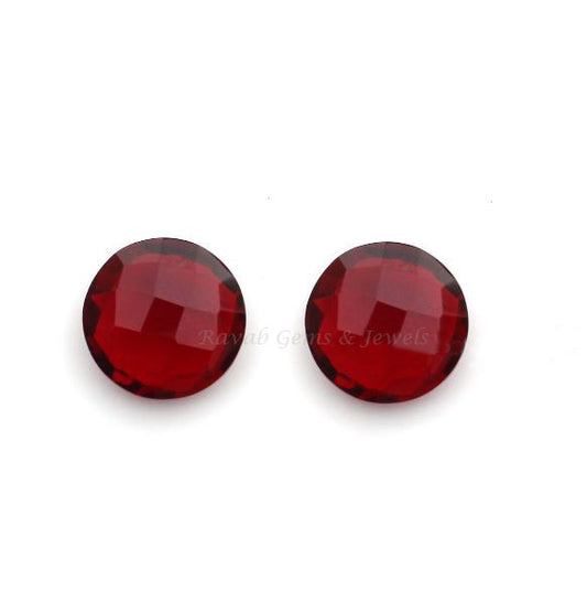 Red Garnet Quartz Round Shape 12mm Gemstone, Faceted Briolette Stones For Jewelry Making, Loose Calibrated Beads, Love Gifted 2 Pcs Set