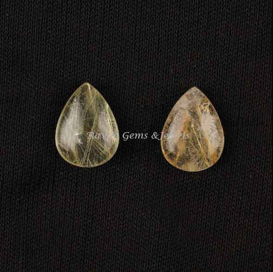Beautiful Golden Rutile Pear Shape 12x16mm Smooth Briolette Gemstone For Jewelry, Calibrated Loose Beads Stone For Jewelry Making 2 Pcs Set