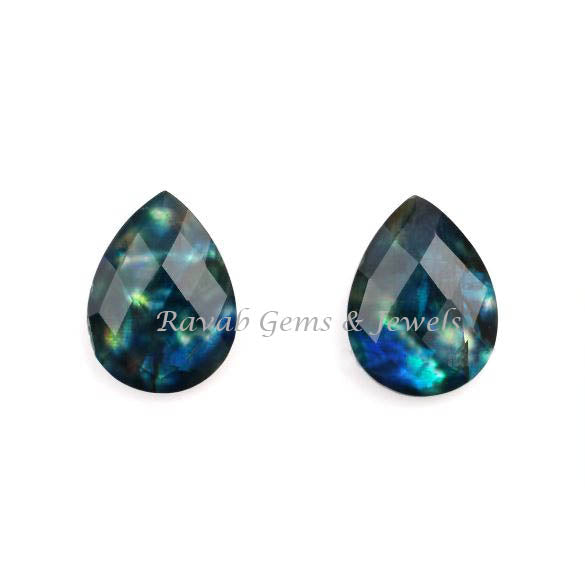 Green Ammolite Quartz Pear Shape 12x16mm Faceted Briolette Gemstone For Jewelry, Calibrated Loose Beads Stone For Fancy Earring Making 2 Pcs