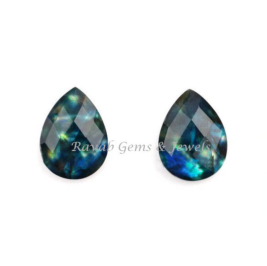 Green Ammolite Quartz Pear Shape 12x16mm Faceted Briolette Gemstone For Jewelry, Calibrated Loose Beads Stone For Fancy Earring Making 2 Pcs