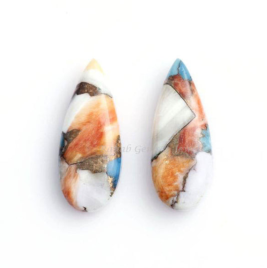 Spiny Oyster Copper Turquoise Long Pear 10x25mm Smooth Cabochon - Calibrated Cabochon - Oyster Turquoise Cabochon - 2 Pieces