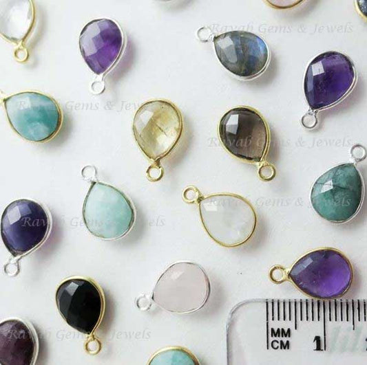 NEWLY ADDED! 15mm Small Natural Semi-Precious Gemstone Bezel Setted Pendant 925 Sterling Silver 18k Gold Rose Gold Vermeil Quartz Citrine Ruby