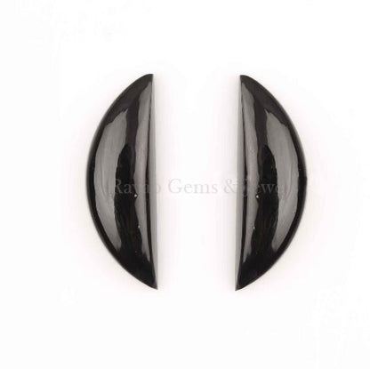 D Shape Natural Black Onyx Half-Moon Gemstone Cabochon, Loose Beads Calibrated Stones For Fancy Jewelry Making 2 Pcs Set