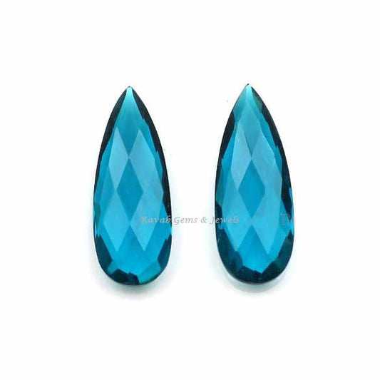 London Blue Topaz Quartz Long Pear Shape 10x25mm Faceted Briolette Gemstone, Loose Calibrated Stone For Pair Matching Earring 2 Pc Avail
