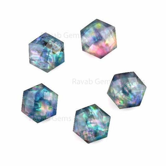 Multi Abalone Shell Hexagon Shape Faceted Cabochons Gemstone | Loose Beads Calibrated Stone For Jewelry 5 Pcs Set 8mm-16mm