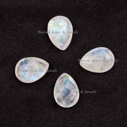 Natural Blue Fire Rainbow Moonstone Pear Shape Faceted Briolette Gemstone, Loose Beads Calibrated Stone For Jewelry Making 12x16mm 2 Pcs