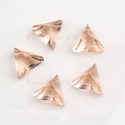 Morganite Quartz Triangle Shape, Pyramid Step Cut Gemstone, Calibrated Shinning Stone For Lovely Ones, Earring Making Stone 2 Pcs Set